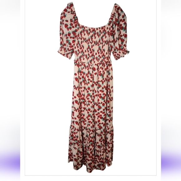 Betsey Johnson Strawberry Field Prairie Lined Maxi Dress Women Small Cottagecore - Picture 3 of 12